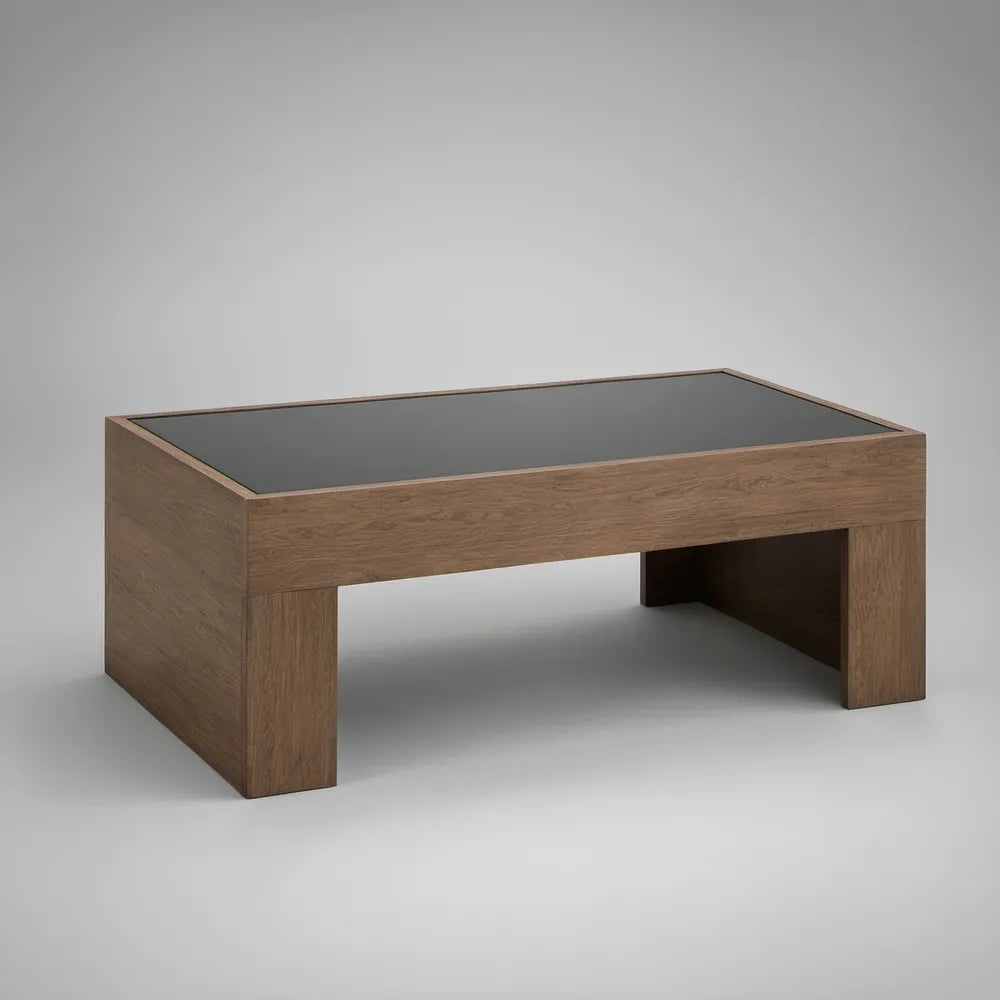 Contemporary Rectangular Coffee Table, Natural Oak Brown and Black, 47.24 x 23.62 x 17.72 in