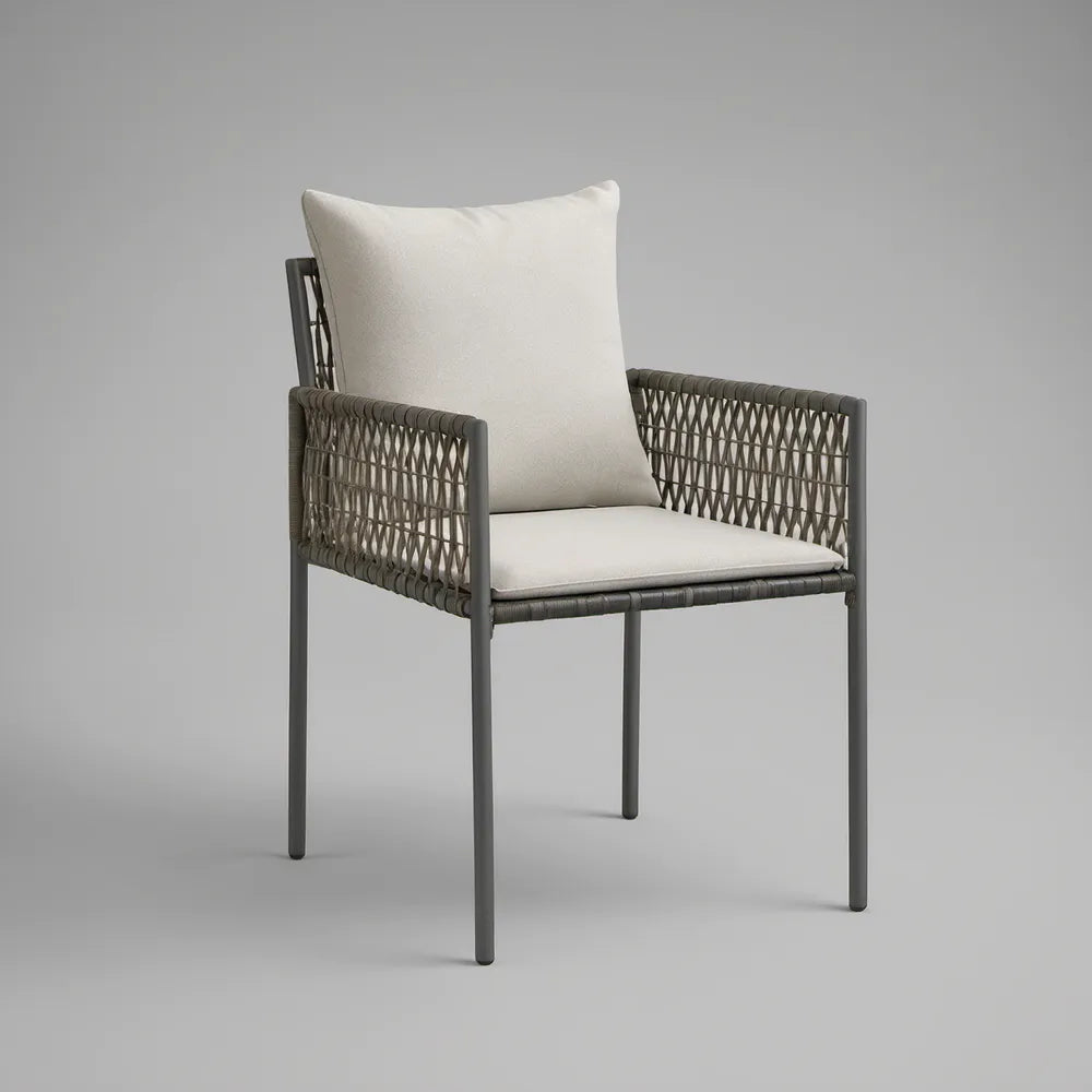 Gray PE Rattan Armchair with Ivory Cushions, 24 x 24 x 32.7 in.