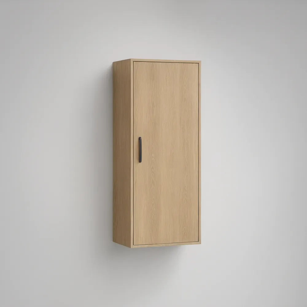 Wall-Mounted Single-Door Storage Unit, Natural Oak/Black, 15.7 x 9.8 x 39.4 in