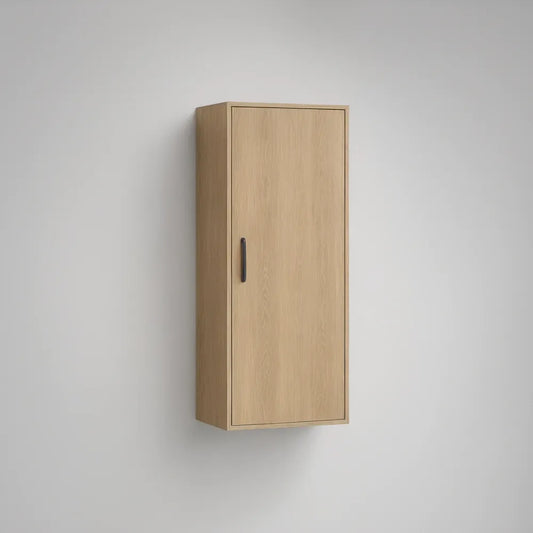 Wall-Mounted Single-Door Storage Unit, Natural Oak/Black, 15.7 x 9.8 x 39.4 in