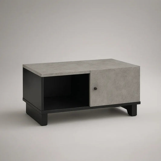 Gray and Black Storage Coffee Table with Drawer and Open Shelf, 39.4 x 23.6 x 17.7 in