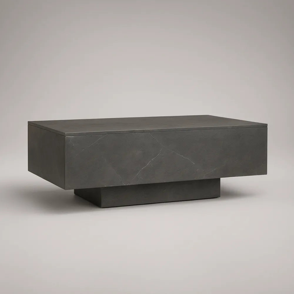 Dark Gray Marble-Effect Rectangular Coffee Table, 47.2 x 23.6 x 15.7 in
