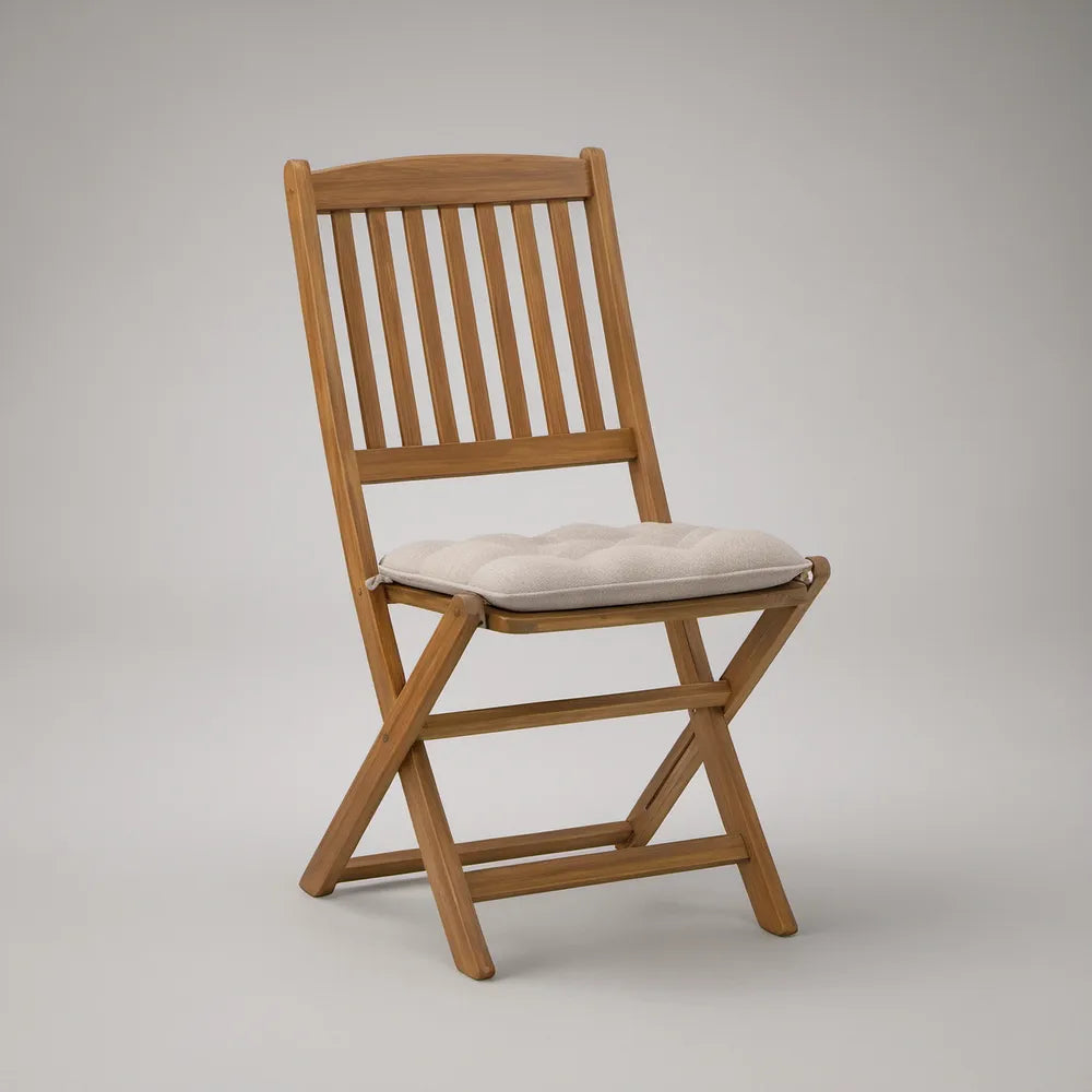 Folding Outdoor Dining Chair with Cushion, Solid Acacia Wood, Natural Brown/Beige, 18.1 x 23.6 x 38.6 in