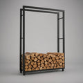 Rolling Firewood Log Rack, Black Powder-Coated Carbon Steel, 47.2 x 15.7 x 59.1 in