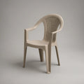 Beige Outdoor Plastic Armchair with Woven-Look Backrest, 58 x 55 x 82 cm