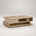 Oak and Beige Engineered Wood Storage Coffee Table, 47.24 x 23.62 x 15.75 in