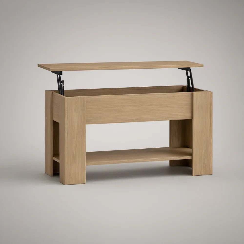 Natural Oak Lift-Top Table with Storage, 39.4 x 19.7 x 17.7 in